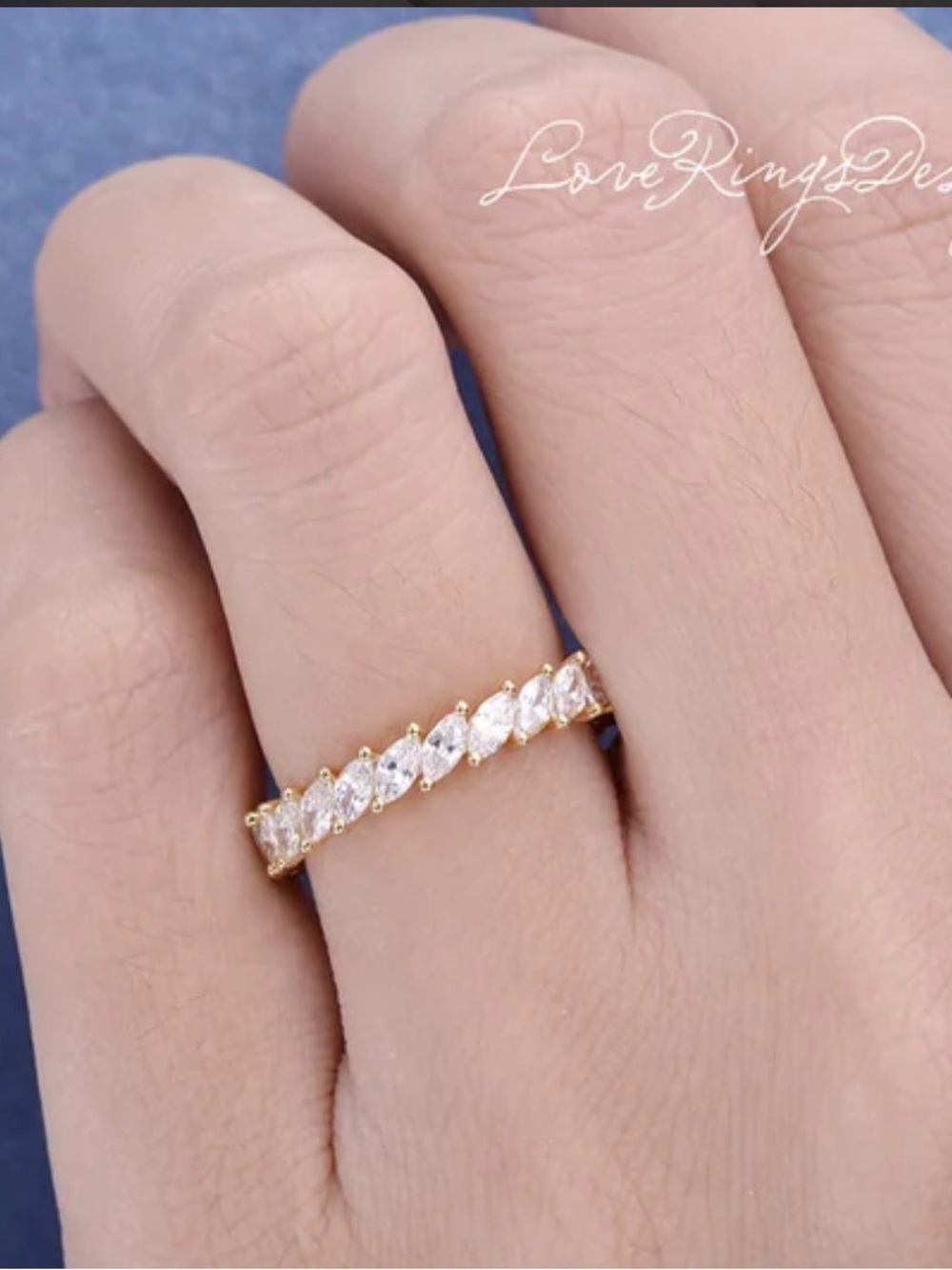 Love Rings Design Eternity Marquise Moissanite Ring 14k solid yellow gold, 8.75 - Picture 5 of 7